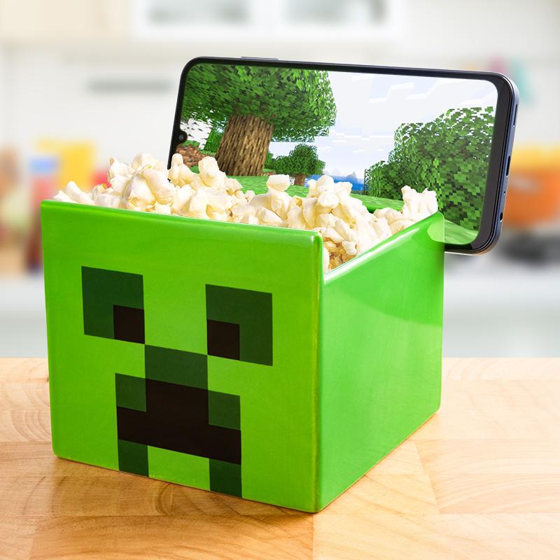 Minecraft Creeper Streaming Snack Bowl / Minecraft Creeper miska na przekąski z podpórką pod telefon