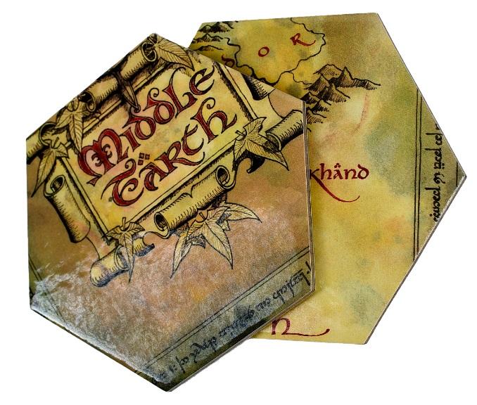 Lord of the Rings: Middle Earth Hex Map Coasters (12 pcs) / Władca Pierścieni podkładki Mapa Śródziemia (12 szt)