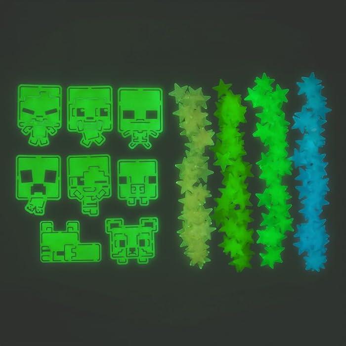 Minecraft Glow in the Dark Wall Decal Stars (208 pcs) / Minecraft zestaw świecących w nocy naklejek dekoracyjnych (208 szt)