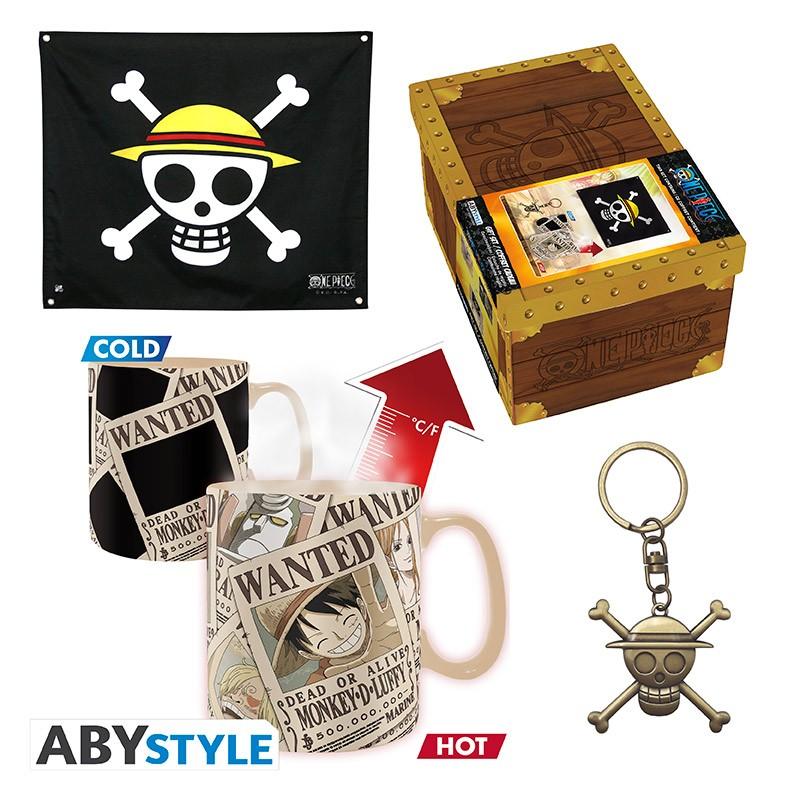 ONE PIECE gift set: Flag, 3D keychain, mug heat change / zestaw prezentowy One Piece: flaga, brelok 3D, kubek termoaktywny - ABS