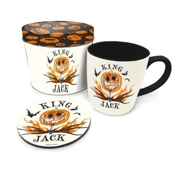 THE NIGHTMARE BEFORE CHRISTMAS (KING JACK) GIFT SET: MUG & COASTER IN KEEPSAKE TIN / zestaw prezentowy Miasteczko Halloween (King Jack): filiżanka plus podkładka w ozdobnej puszce