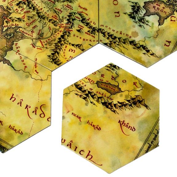 Lord of the Rings: Middle Earth Hex Map Coasters (12 pcs) / Władca Pierścieni podkładki Mapa Śródziemia (12 szt)