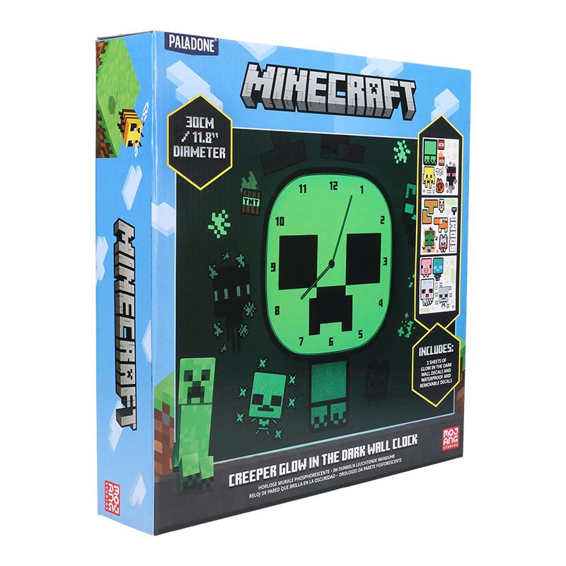 Minecraft Creeper Glow In The Dark Wall Clock with set of stickers / Minecraft Creeper zegar ścienny świecący w ciemności plus zestaw naklejek