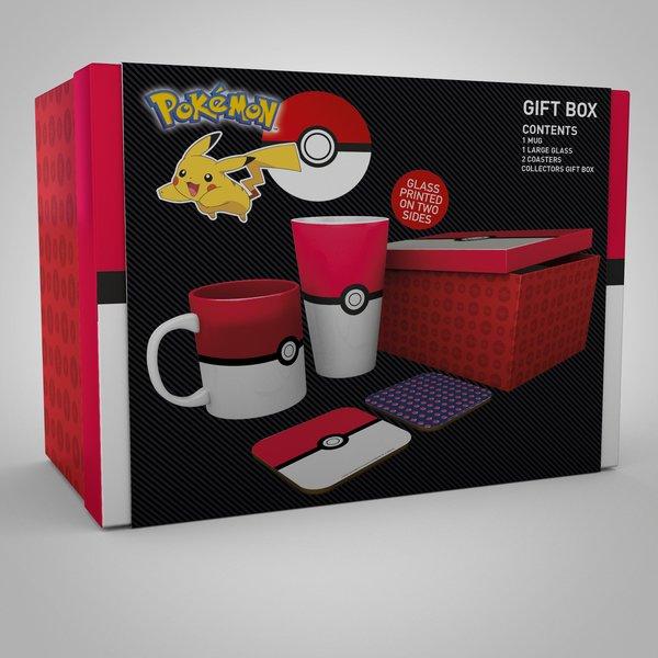 Pokemon - Pokeball gift set: mug, glass, 2 x coasters / zestaw prezentowy Pokemon - Pokeball: kubek, szklanka, 2 x podkładka - ABS