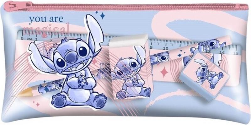 Disney Stitch stationery set in pencil case (5 pcs) / Disney Stitch Zestaw piśmienniczy w saszetce (5 elementów)