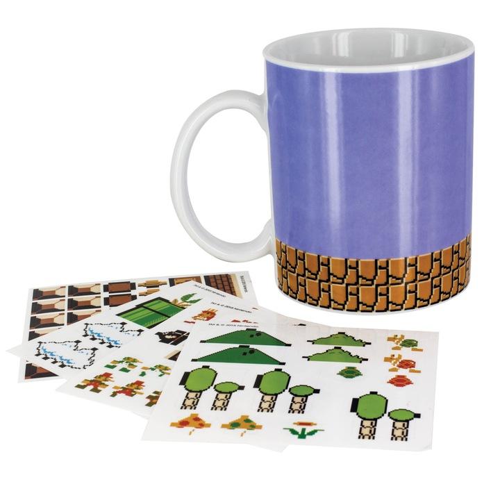 Super Mario Bros build a level mug plus 4 reusable sticker sheets / kubek Super Mario Bros plus 4 arkusze naklejek wielokrotnego użytku