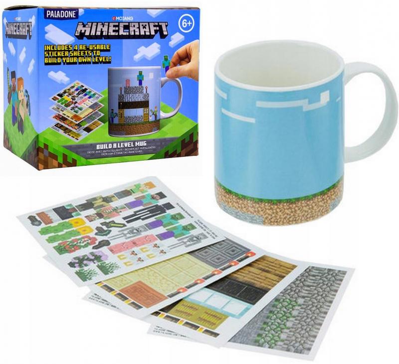 Minecraft Build a Level Mug plus 4 reusable sticker sheets / kubek Minecraft plus 4 arkusze naklejek wielokrotnego użytku