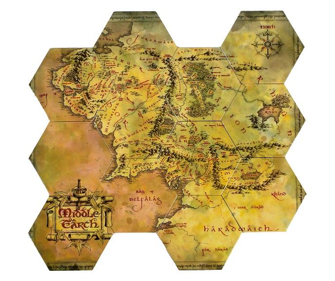 Lord of the Rings: Middle Earth Hex Map Coasters (12 pcs) / Władca Pierścieni podkładki Mapa Śródziemia (12 szt)