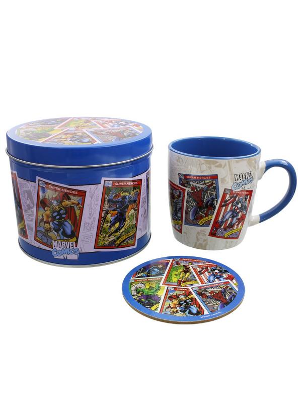 MARVEL RETRO (COLLECTORS CARDS) GIFT SET: MUG & COASTER IN KEEPSAKE TIN / Zestaw prezentowy Marvel Retro: filiżanka plus podkładka w ozdobnej puszce