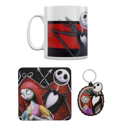 THE NIGHTMARE BEFORE CHRISTMAS (JACK & SALLY) GIFT SET INCL: includes:mug,coaster, keyring / zestaw prezentowy Miasteczko Halloween (Jack i Sally) zawiera: kubek,podkładka, brelok