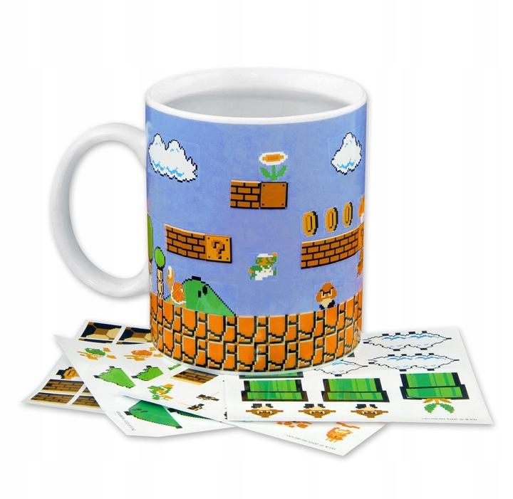 Super Mario Bros build a level mug plus 4 reusable sticker sheets / kubek Super Mario Bros plus 4 arkusze naklejek wielokrotnego użytku