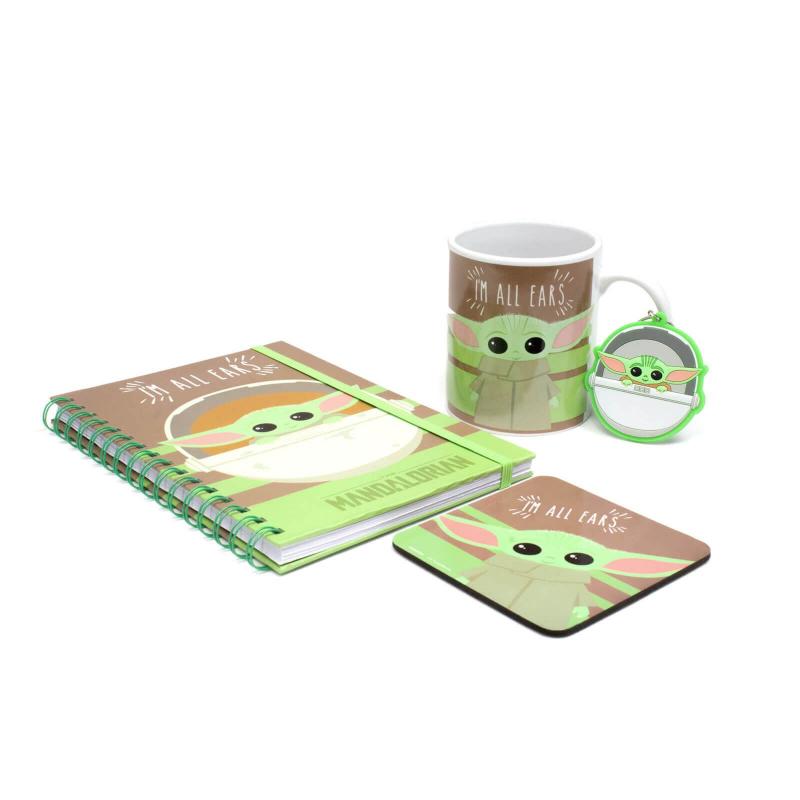STAR WARS: THE MANDALORIAN (I'M ALL EARS) BUMPER GIFT SET: mug, notebook, coaster, key ring / Gwiezdne Wojny zestaw prezentowy - Mandalorian: kubek, brelok, podkładka, notes A5