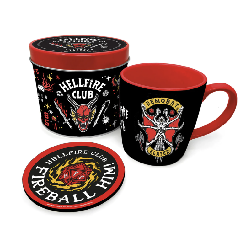 STRANGER THINGS (HELLFIRE CLUB) GIFT SET: MUG & COASTER IN KEEPSAKE TIN / zestaw prezentowy Stranger Things (Hellfire club): filiżanka plus podkładka w ozdobnej puszce