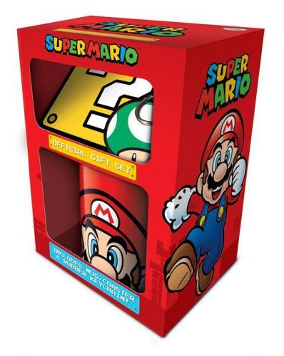 Super Mario gift set includes:mug,coaster, keyring / zestaw prezentowy Super Mario: kubek,podkładka, brelok
