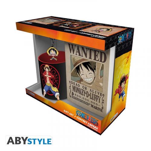 ONE PIECE gift set: mug, keyring, notebook - Wanted Luffy / zestaw prezentowy One Piece: kubek, brelok, notatnik - ABS