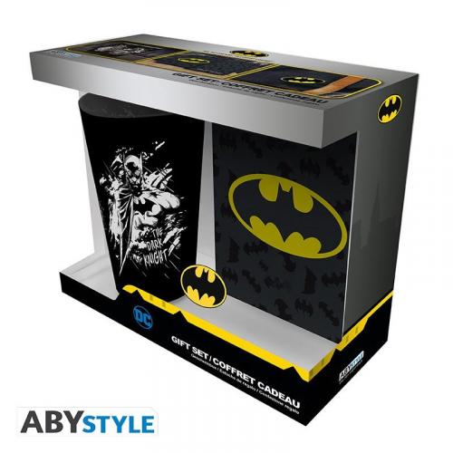 DC COMICS Batman gift set: XXL glass, pin, A6 pocket notebook / Zestaw prezentowy Batman: szklanka XXL, przypinka, notes A6 - ABS