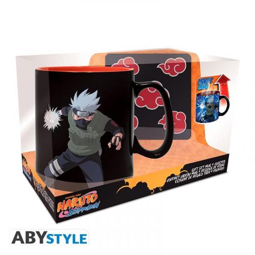 NARUTO SHIPPUDEN gift set: heat change mug (460 ml) + coaster - Akatsuki / zestaw prezentowy Naruto Shippuden: kubek termoaktywny plus podkładka - Akatsuki - ABS