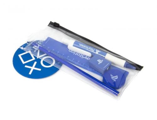 PLAYSTATION (Classic White & Blue) STATIONERY SET: pen, pencil,ruler,sharpener,eraser / zestaw przyborów Playstation:długopis,ołówek,linijka,temperówka,gumka