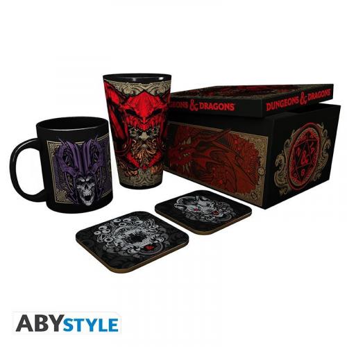 DUNGEONS & DRAGONS gift set: xxl glass, mug, 2 x coasters / zestaw prezentowy Dungeon & Dragons: szklanka XXL, kubek, 2 x podkładka 