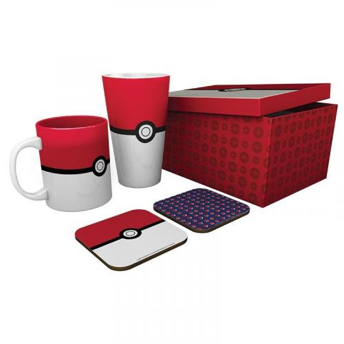 Pokemon - Pokeball gift set: mug, glass, 2 x coasters / zestaw prezentowy Pokemon - Pokeball: kubek, szklanka, 2 x podkładka - ABS